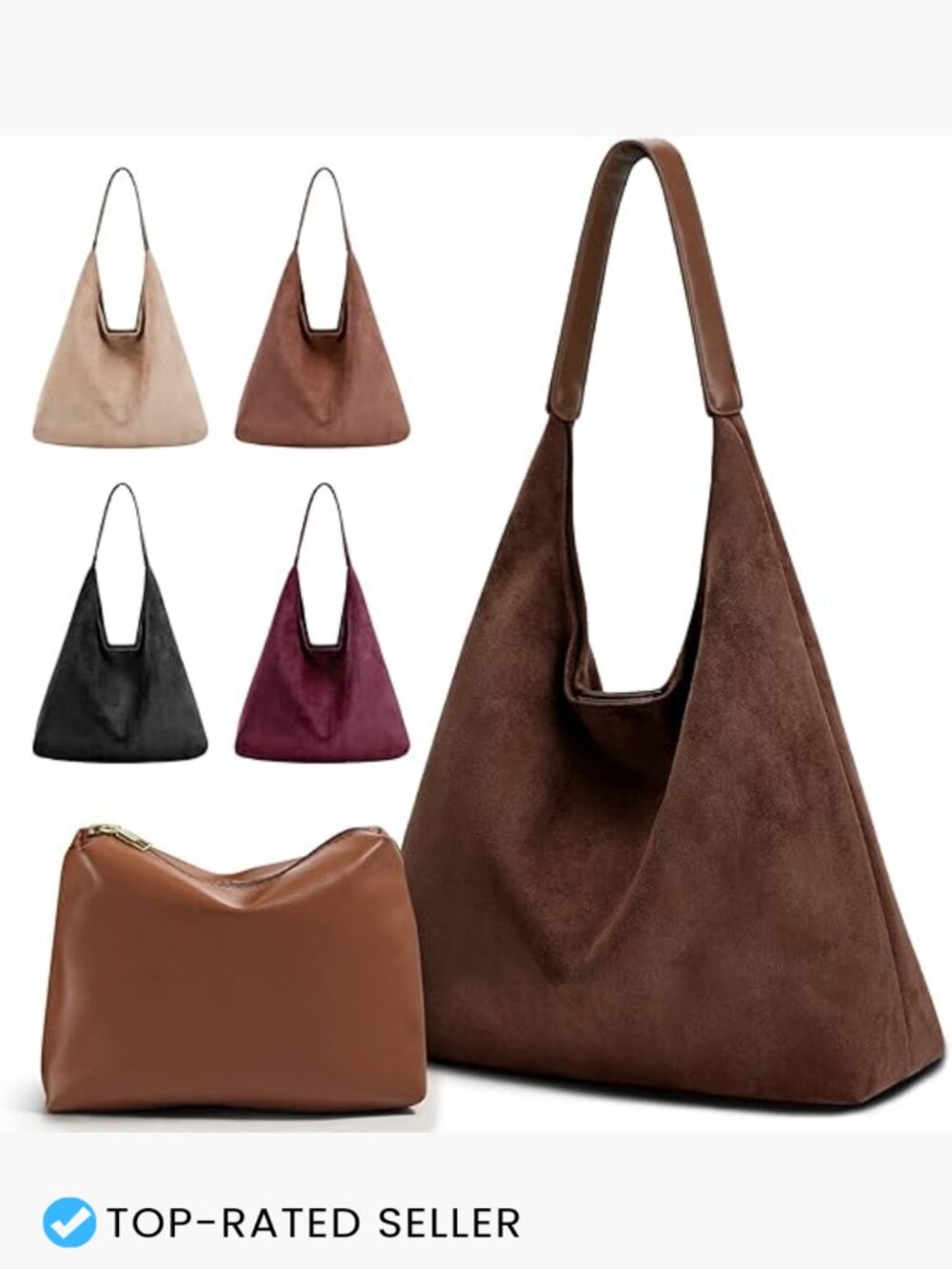 Vegan Leather Slouchy Hobo & Suede Tote Purse Set 2-Piece Handbag Duo
